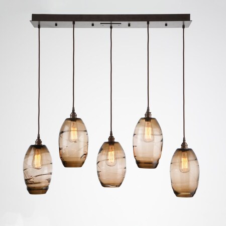 Hammerton Ellisse Linear Chandelier, 5-Light, Flat Bronze, Optic Bronze Shade, 38.5"W (PLB0035-05-FB-OB-C01-E2 PLB0035-05-FB-OB-C01-E2